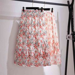 Ladies Spring Summer Plus Size Long Skirt For Women Large A-line Ruffle Floral Print Flower Skirts 3XL 4XL 5XL 6XL 210621