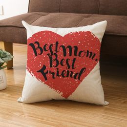 newMothers' Day Gift Pillow Case Linen Car Cushion Cover I Love My Mom Printed Pillowcase Home Sofa Decoration Pillow Cover EWF5640