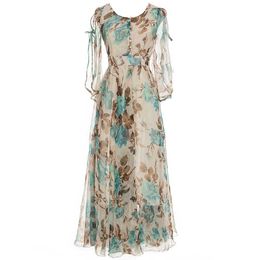 YOSIMI Chiffon Long Women Dress Summer Maxi Floral Print O-neck Plus Size S-XXXL High Quality Blue Party Elegant 210604