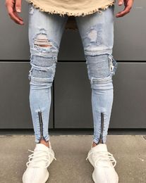 Cross-Border Trade Men's Feet Locomotive Pants Light Slim Hole Zhe Zhou Ku Trend Of Denim Jeans