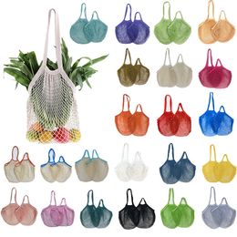 Large Mesh Bags Washable Foldable Reusable Cotton Grocery Net String Shopping Bag Eco Market Tote for Fruit Vegetables Portable Short Long handles Organiser