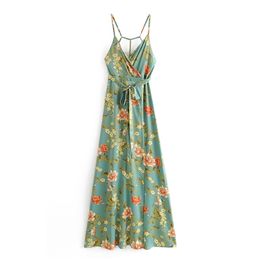 Vintage Chic Floral Print Maxi Dress with Sashes Stylish Women Elegant Strap Long Dresses Casual Holiday Vestidos Mujer 210531