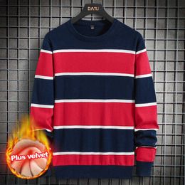 Men Autumn Knit Sweater Crew Neck Sweater Wide Striped Pattern Korean Fashion Fall Warm Wool Sweater Fashion Clothing Men 2021 Y0907