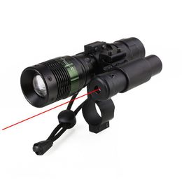 Mira laser vermelha tática + lanterna zoom LED com combinação de montagem de anéis para espingarda de rifle