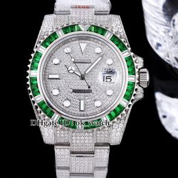 41mm Sub Gypsophila Dial Watches 116659 116619 116610 2836 Automatic Mens Watch Green Bezel Full Diamond Steel Bracelet