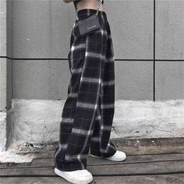 elastic waist plaid pant high wide leg Pants Casual female korean jogger punk trousers clothes gothic 210915