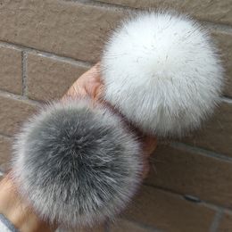 1PC 7.5CM Beige with Black Tip Faux Mink Fur Ball Key Chains Key Rings Decorative Wool-ike Ball For Shoes Scarf Curtain