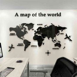 3D Acrylic European Type World Map Wall Stickers Crystal Mirror Stickers For Office Sofa TV Background Wall Decorative wallpaper 210914