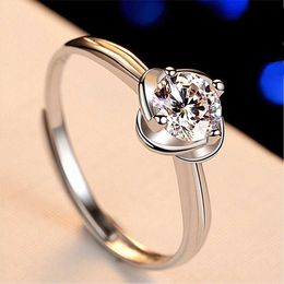 Womens Rings Crystal Jewelry 925 ring opening women's flower diamond inlaid lucky grass simple Cluster For Female Band styles