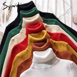 Stretch Women Sweaters Turtleneck Pullovers Soft Shirt Long Sleeve Korean Slim Sweater Spring Autumn Black Jumpers Female 210812