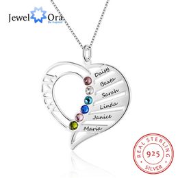 Mom's Gift Necklace Personalised Birthstone Engrave Name 925 Sterling Silver Necklaces & Pendants (JewelOra NE102362)