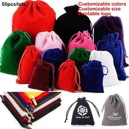 50pcs/lot Coloful Velvet bag Drawstring Pouches Jewellery Packaging Display Drawstring Packing Gift Bags & Pouches Printable 210402