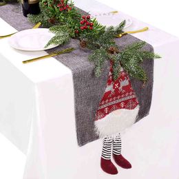 Christmas Table Runner Cotton Linen Santa Claus Table Cover For Year Home Tablecloth Dining Table Flag Merry Christmas Decor 211117