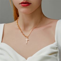 Asymmetric Gold Chain Cross Necklace Minimalist Clavicle Pendant Necklace for Women Men Hip Hop Jewelry Gifts Accessories
