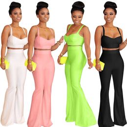 european and american womens two piece pants fashion suspenders sexy top wideleg pants summer wear
