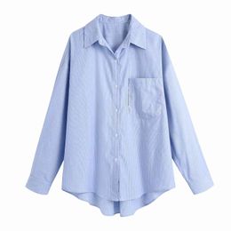 Spring Women Poplin Striped Shirt Casual Blouse Items Clothes for Women Long Sleeve Single Breasted Tops 210521