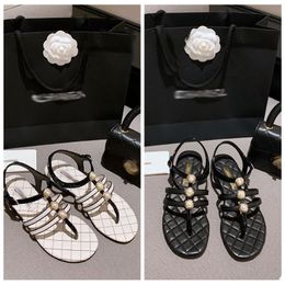 Brand designer sandals summer breathable casual flat bottom fashion pearl women shoes