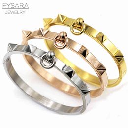 Fysara Fashion Jewelry Punk Stainless Steel Rivet Bangle Pyramid Rose Gold Bracelets & Bangles for Women