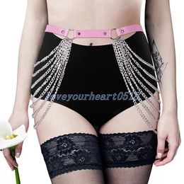 Sexy Women Belly Chains Leather Harness Fashion Garter Gothic Erotic Lingerie Adjust Waist Metal Chain Body Accessoires Stockings Elastic Bondage