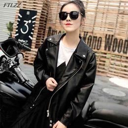 Spring Women Faux Leather Jacket Female Zipper Rivet Outerwear Casual Loose Soft Pu Motorcycle Punk Coat 210430