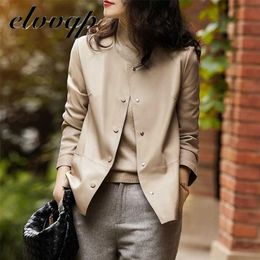 Khaki Black Leather Jacket Women Biker Jacket Leather Coat Women Office Work Good Quality Womens Pu Faux Leather Plus size 4XL 211110