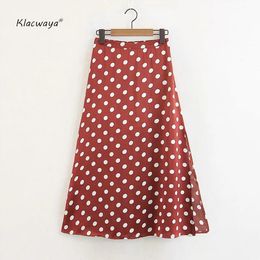 women dot long skirts summer fashion ladies mid-calf A-line skirt chic girls casual style 210521