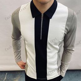 polo shirts for men Designer Stripe t-shirts Plaid Striped Solid Printing Clothing Men Tees Spring Autumn Europe Size Fashion Long Sleeve Zipper S-3XL top