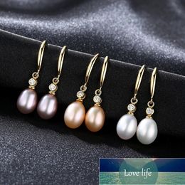 S925 Sterling Silver Gold Colour Earrings for Women Freshwater Pearl Earring Pink/White/Purple Pearl Jewellery Wedding Bridal Gifts