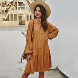 Women Dress Autumn Spring Casual Loose Solid White Long Sleeve Ruched Dresses Leisure New Arrival Fall Clothes For Women 210415