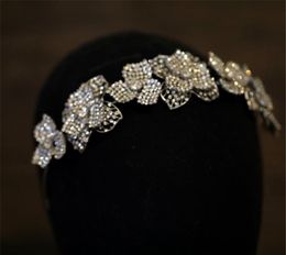 Elegant Wedding Bridal Crystal Rhinestone Headband Flower Floral Crown Tiara Princess Silver Hairband Crowns Tiaras Pageant Queen Korean Hair Bands Jewellery