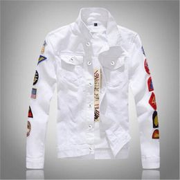 Men's Jackets Spring Autumn Sleeve More Labeling White Denim Jacket Design Jean Coats Single-Breasted Outerwear