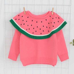 Baby Girls Sweater Cotton toddler Jumper Watermelon Children Cloak Kids Knitted Outerwear 210429