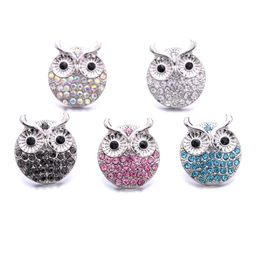 Wholesale Crystal Silver Colour Owl Snap Button Women Charms Jewellery findings Rhinestone 18mm Metal Snaps Buttons DIY Bracelet jewellery