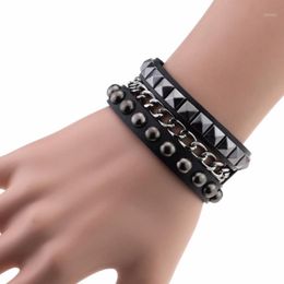 Charm Bracelets 2021 Fashion Multilayers Rock Spikes Rivet Chains Gothic Punk Wide Cuff Leather Bracelet Bangle For Women Men Jewellery Pulsei