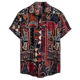 Womail Summer Mens Ethnic Short Sleeve Casual Cotton Linen Printing Hawaiian Shirt Blouse Streetwear Camisas Shirts 210716