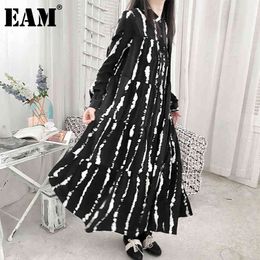 [EAM] Women Black Big Size Pattern Printed Dress Stand Collar Long Sleeve Loose Fit Fashion Spring Autumn 1DD6836 21512