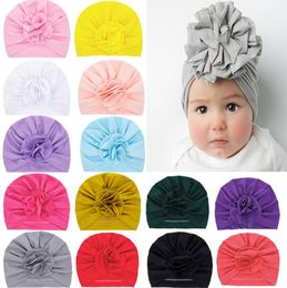 INS 18 Colorss New Fashion Pleated Flower Baby Cap Elastic Cotton Solid Colors Hair accessories Beanie Caps Multi color Infant Turban Hats DD499