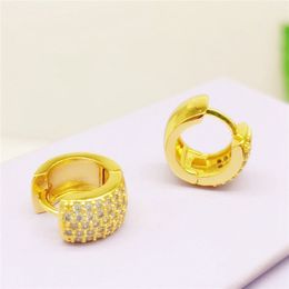 Tiny Zircon Inlaid Hoop Huggie Earrings Women 18k Yellow Gold Filled Classic Fashion Accessories Gift