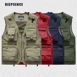 Unloading Men's Vest Tactical Webbed Gear Coat Mesh Sleeveless Pographer Waistcoat Multi-pocket breathable Outdoor Jacket 210923