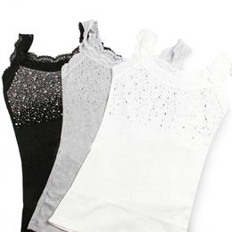 Girl Women's Rhinestone Sequin Lace Tank Top Sling Camisole Vest Slim sleevelvest casual Female Sexy Loose Solid X0507