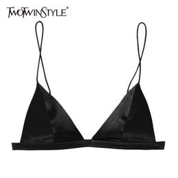 Sexy Satin Women Vest V Neck Spaghetti Strap Sleeveless Short Backless Tank Tops For Female Fashion Summer 210524