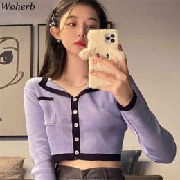 Thin Cropped Long Sleeve Tops Single Breasted Short Knitted Cardigan Summer Korean Chic Sexy Knitwear 210519
