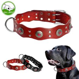 Durable Genuine Leather Dog Collar Handmade Adjustable Pet Basic Collars Black Brown For Medium Large Dogs Pitbull 210729