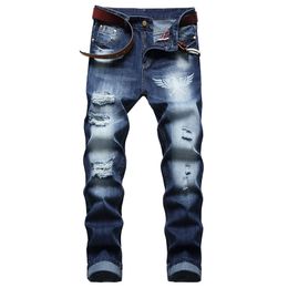 3 Styles Men Stretchy Ripped Skinny Biker Print Jeans Destroyed Hole Taped Slim Fit Denim Scratched High Quality Denim Pants