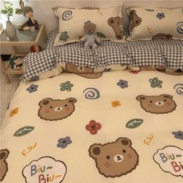 Boys Girls Bedding Set Fashion Flat Sheets Adult Children Bed Linen Duvet Quilt Cover Pillowcase Cute Cartoon Bear