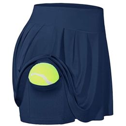 Women Sport Pleated Golf Skort High Waist 2-In-1 Tennis Skirt with Shorts Pocket X7YA 210714