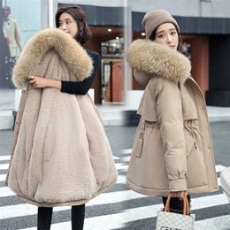 Winter Mid-length Women Coat Hooded Korean Version Thick Loose Warm Cotton Female Parkas Plus Size Women's Jacket 211216