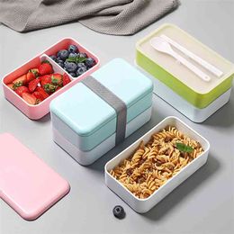 Microwavable Lunch Box Portable BPA Free Bento with Tableware Food Container Lunchbox for Picnic School Office 210423