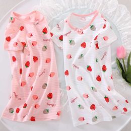 Girls' Nightdress Summer Thin Children's Pure Cotton Pajamas Short-Sleeved Home Wear Strawberry Dress Q0716