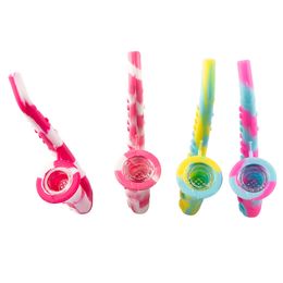 Hookah Colourful Sachs portable Silicone Hand pipe with Glass Bowl Mini Tobacco Smoking Pipes Oil Rig